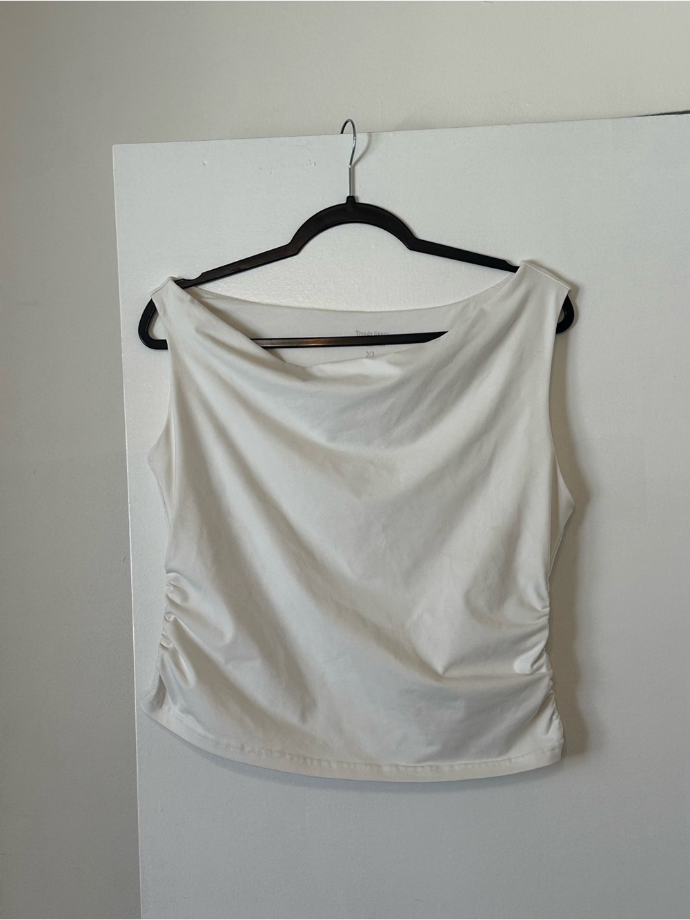 Sleeveless Draped Boatneck Top in White